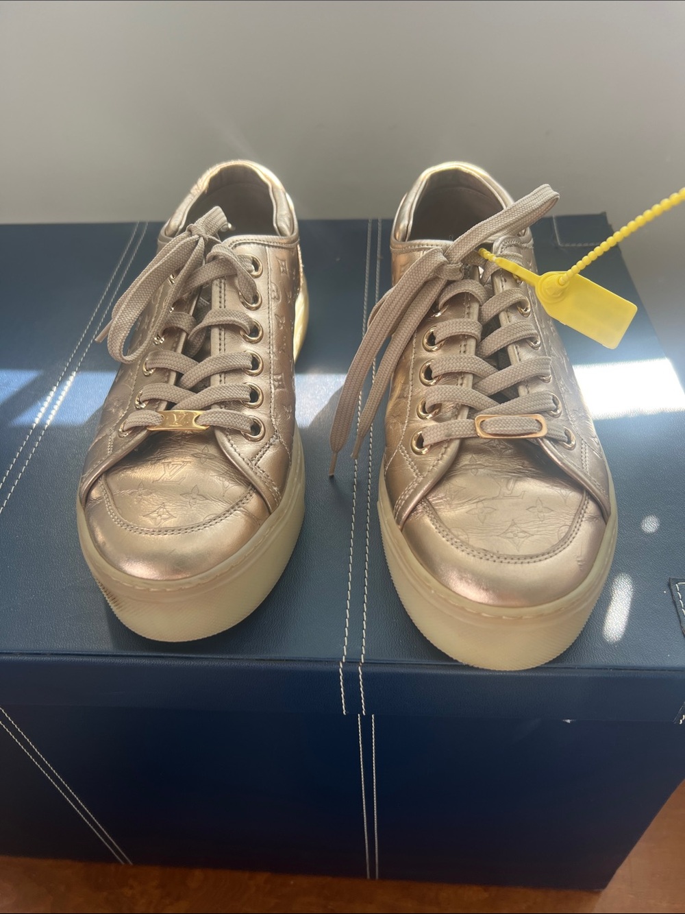 Louis Vuitton Metallic Rose Gold Low-Top Platform Sneakers